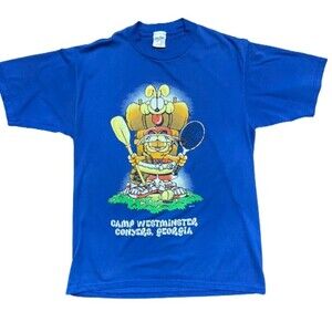 Velvasheen Vintage Garfield Conyers GA Summer Camp T-Shirt Blue Men's Size Med